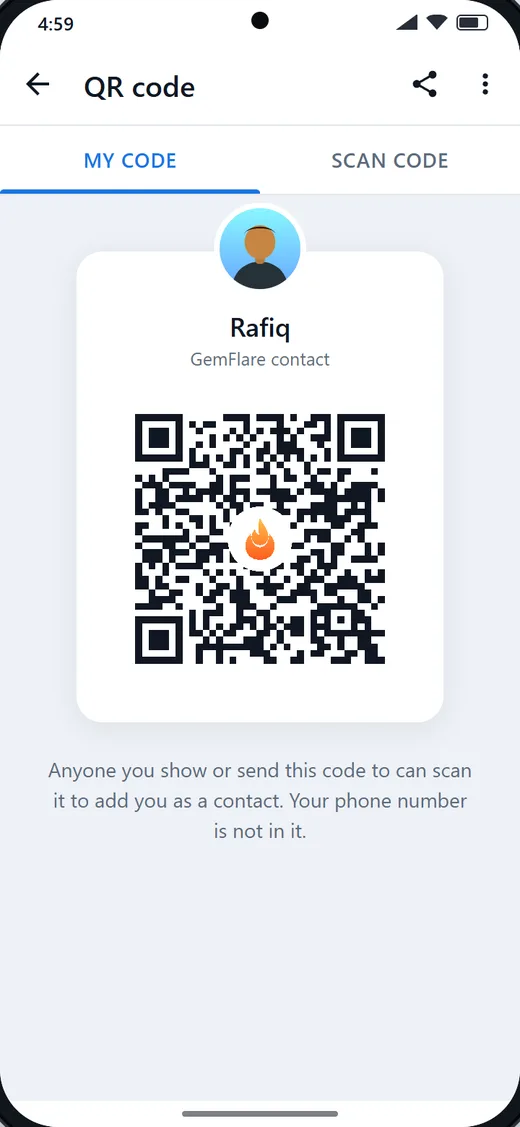 Your QR code in the app
